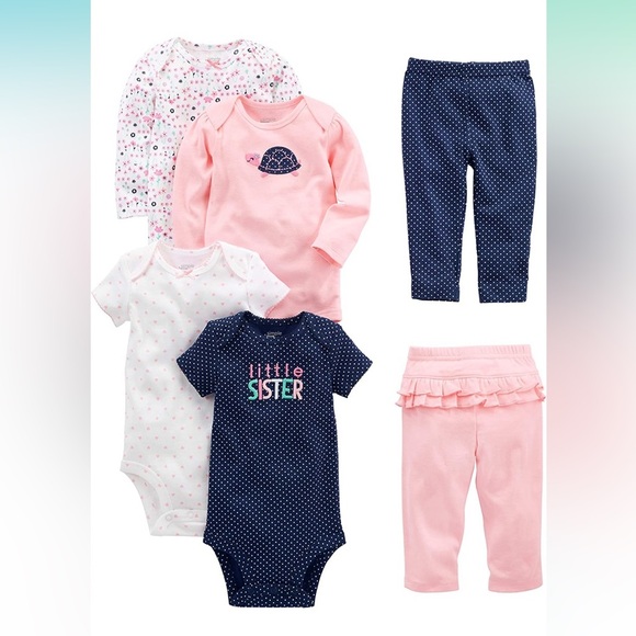 Simple Joys by Carter's Baby Girls' 6-Piece Bodysuits Short and Long Sleeve Set - Picture 1 of 7